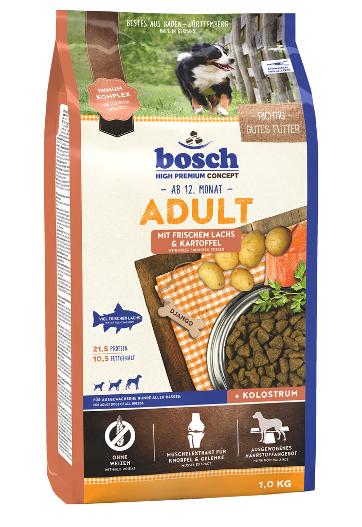 Sausā barība Bosch Petfood Adult Salmon & Potato (High Premium) 1kg cena un informācija | Sausā barība suņiem | 220.lv