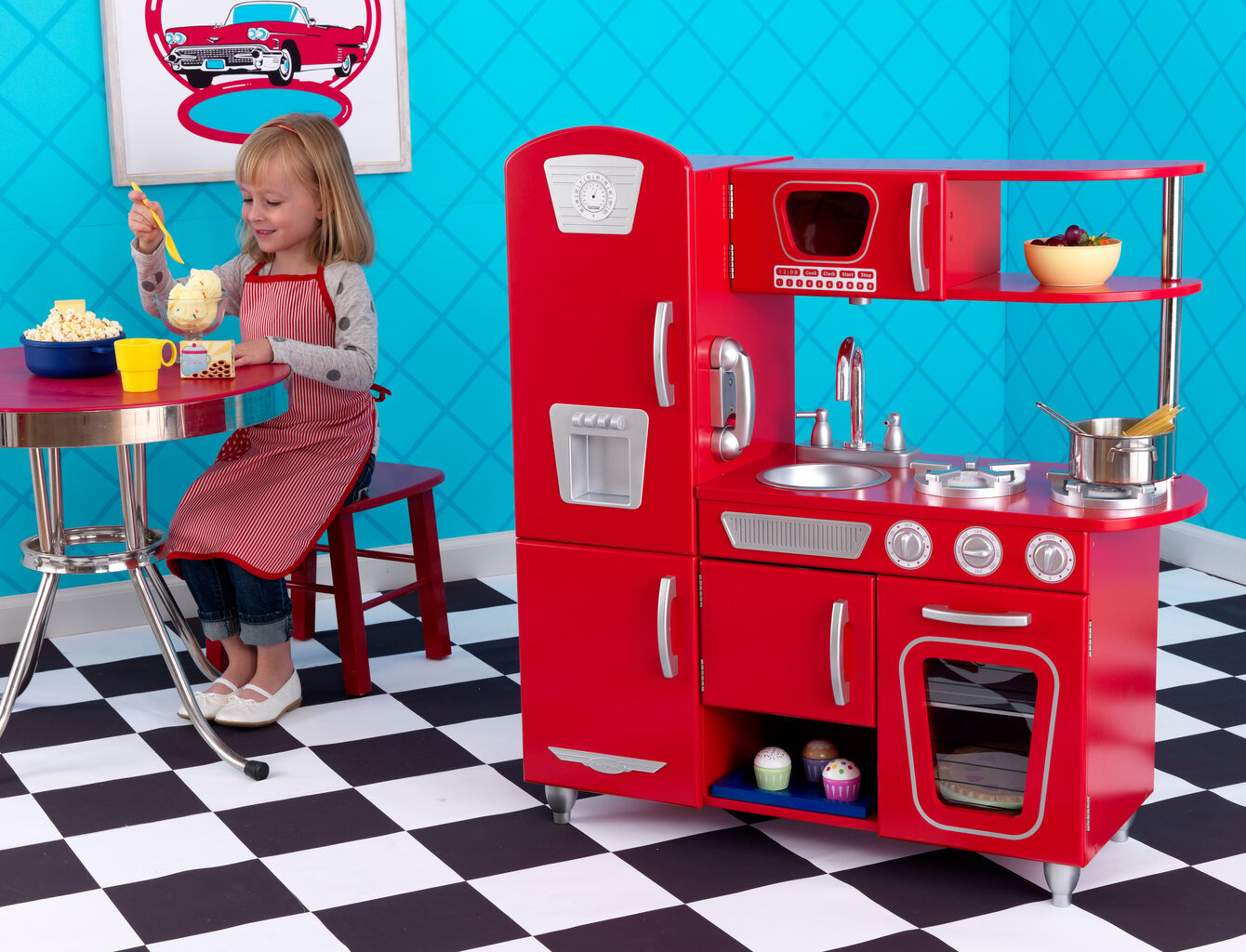 Bērnu vintedža virtuve Kidkraft, sarkana, 53173 cena un informācija | Rotaļlietas meitenēm | 220.lv