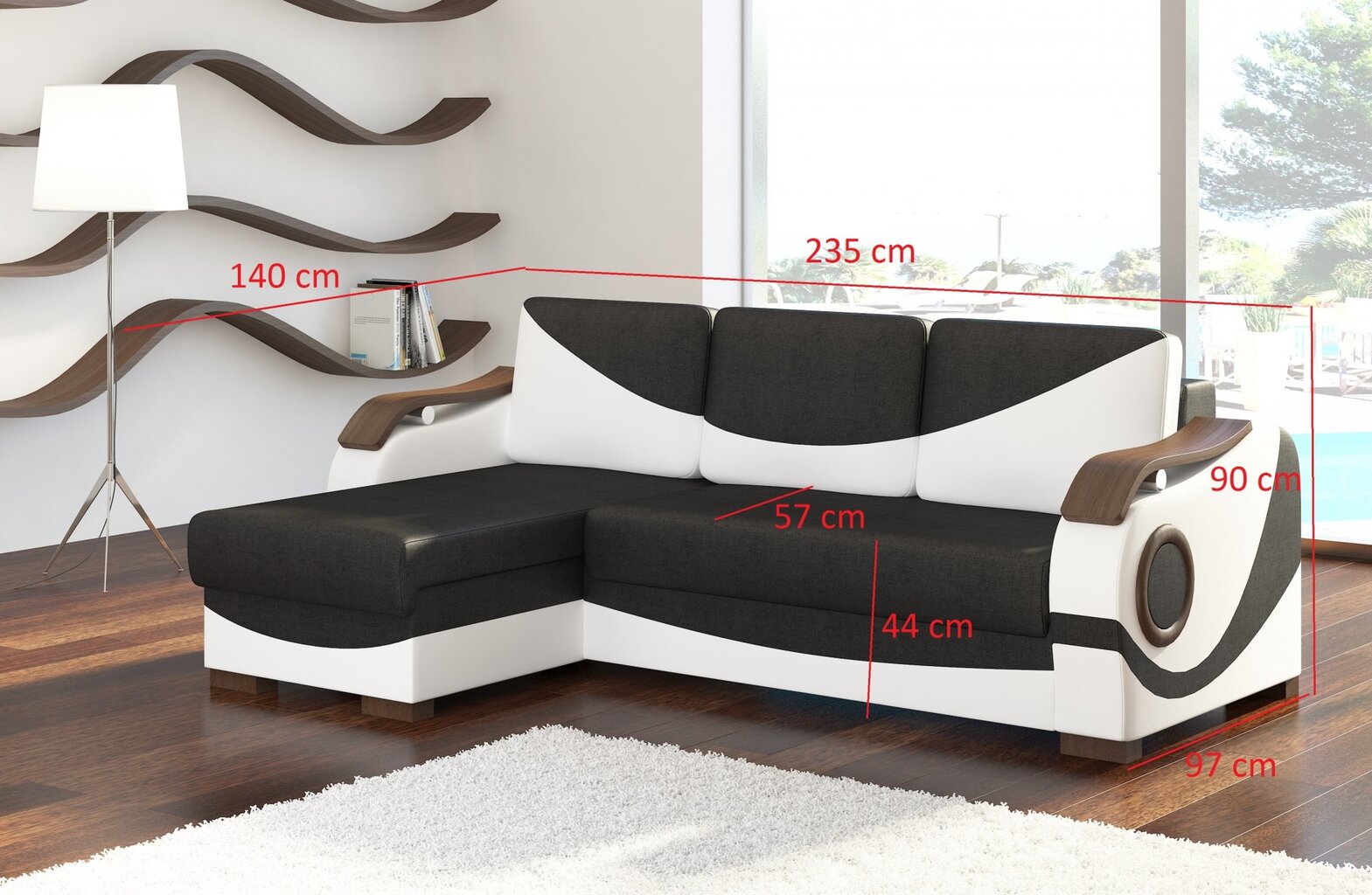Universāls stūra dīvāns NORE Puerto, balts/melns цена и информация | Stūra dīvāni | 220.lv