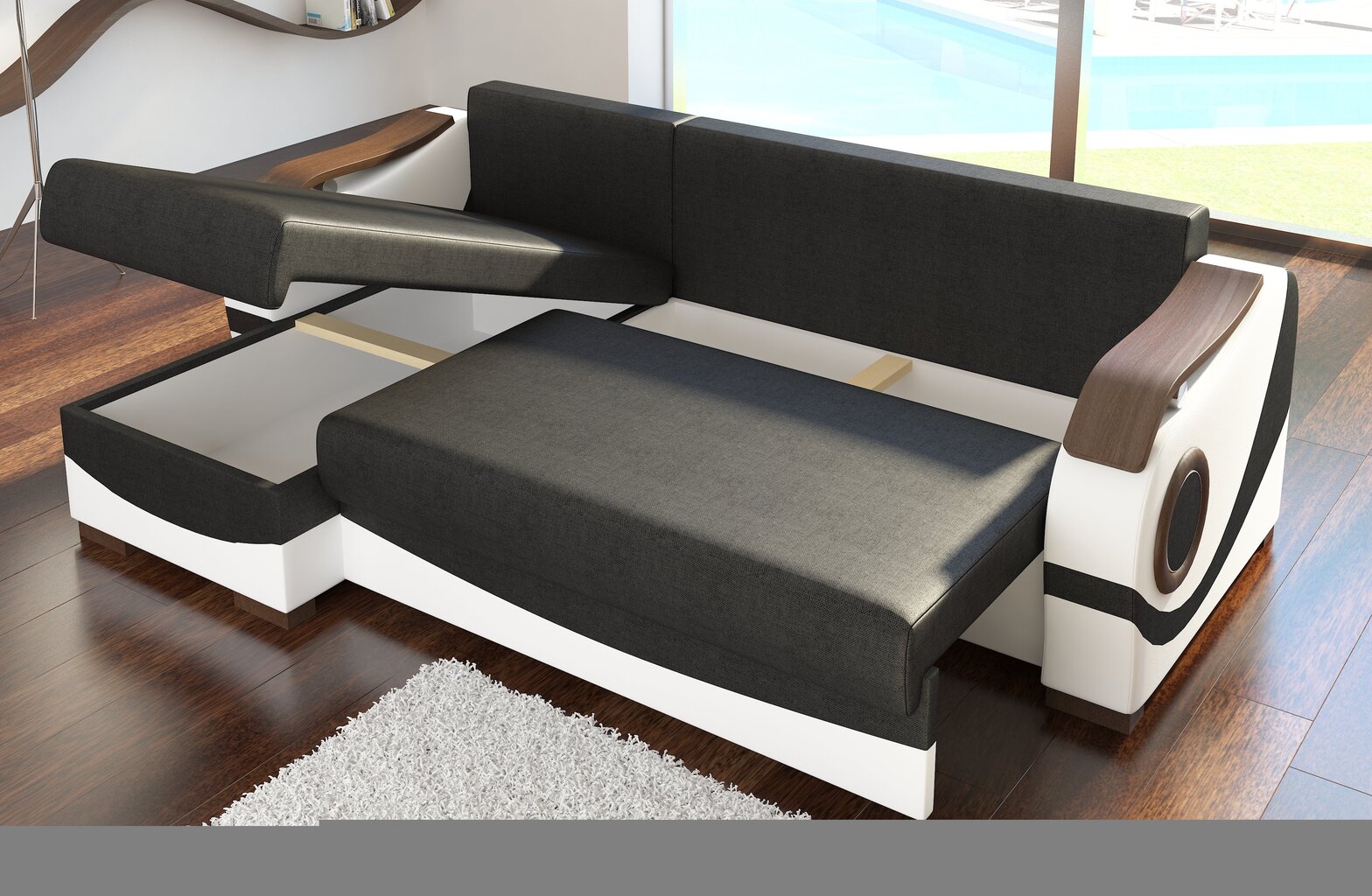 Universāls stūra dīvāns NORE Puerto, balts/melns цена и информация | Stūra dīvāni | 220.lv