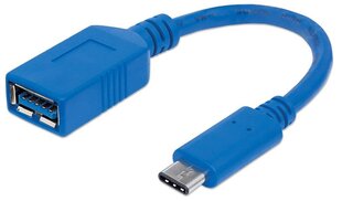 Manhattan USB 3.1 Gen1 cable, C-type / A-type M/F 15cm blue цена и информация | Адаптеры и USB разветвители | 220.lv