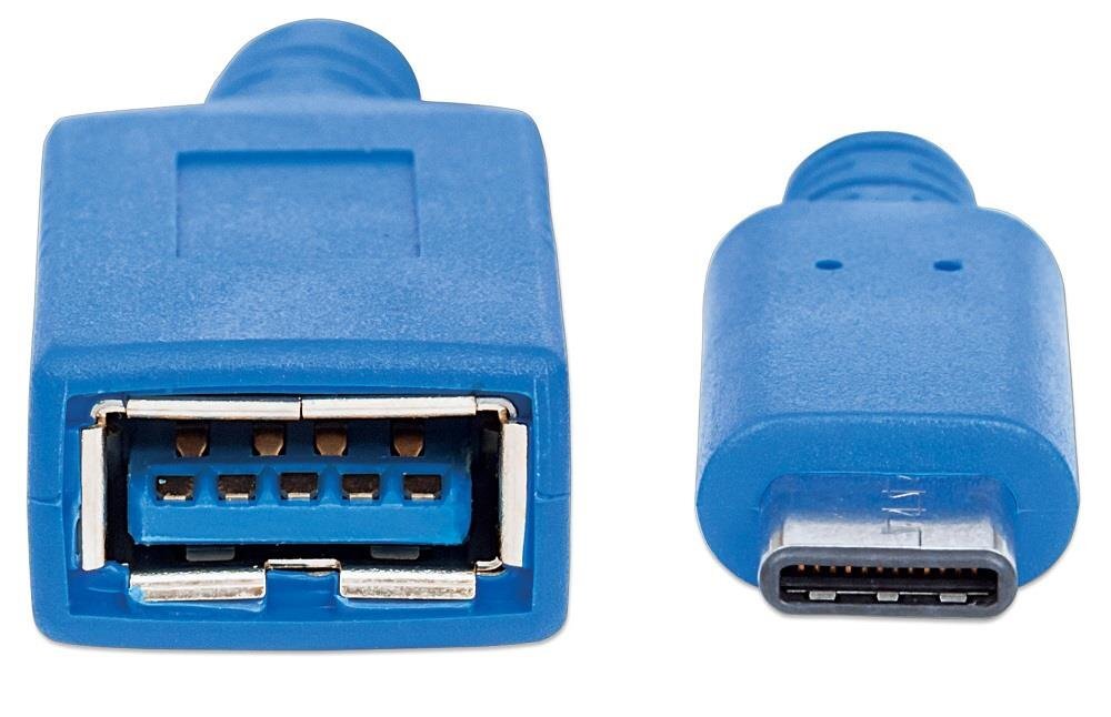 Manhattan USB 3.1 Gen1 cable, C-type / A-type M/F 15cm blue цена и информация | Adapteri un USB centrmezgli | 220.lv