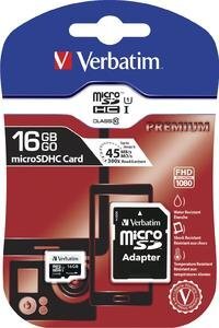 Verbatim atmiņas karte - 16GB Micro SDHC Adapter Class10 UHS-I цена и информация | Atmiņas kartes fotokamerām | 220.lv