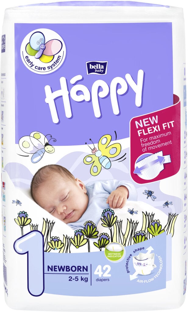 Autiņbiksītes Happy Newborn, 1. izmērs (2-5 kg), 42 gab. cena un informācija | Autiņbiksītes | 220.lv