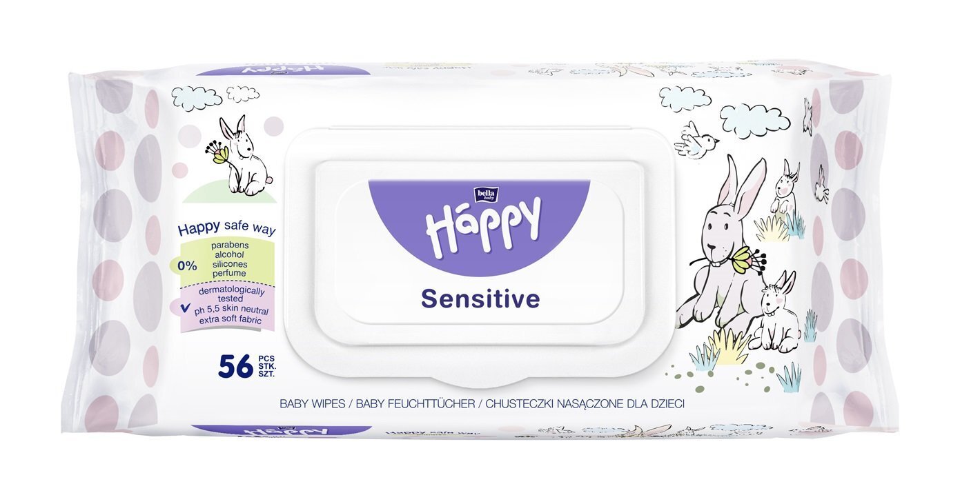 BELLA Baby Happy Sensitive Aloe Vera mitrās salvetes 56gab. цена и информация | Mitrās salvetes, vienreizlietojamie paladziņi | 220.lv