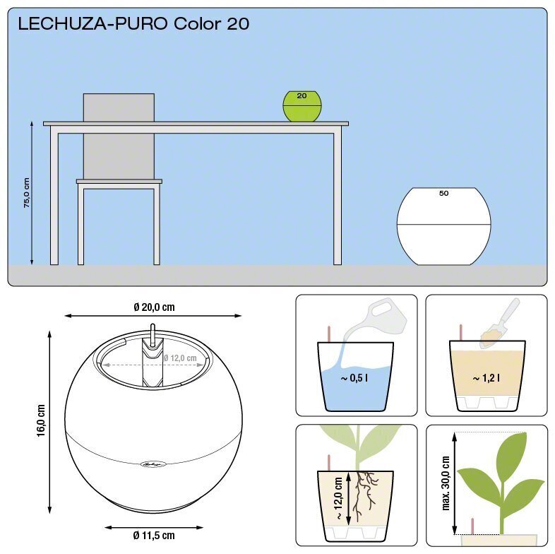 Lechuza puķu pods Puro Color 16 cm cena un informācija | Puķu podi | 220.lv