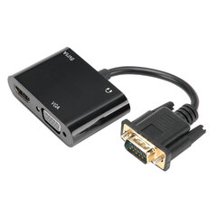 Адаптер VGA-HDMI 3-в-1, преобразователь питания, телевизор, проектор, дисплей со звуком для ноутбука, черный цена и информация | Охлаждающие подставки и другие принадлежности | 220.lv