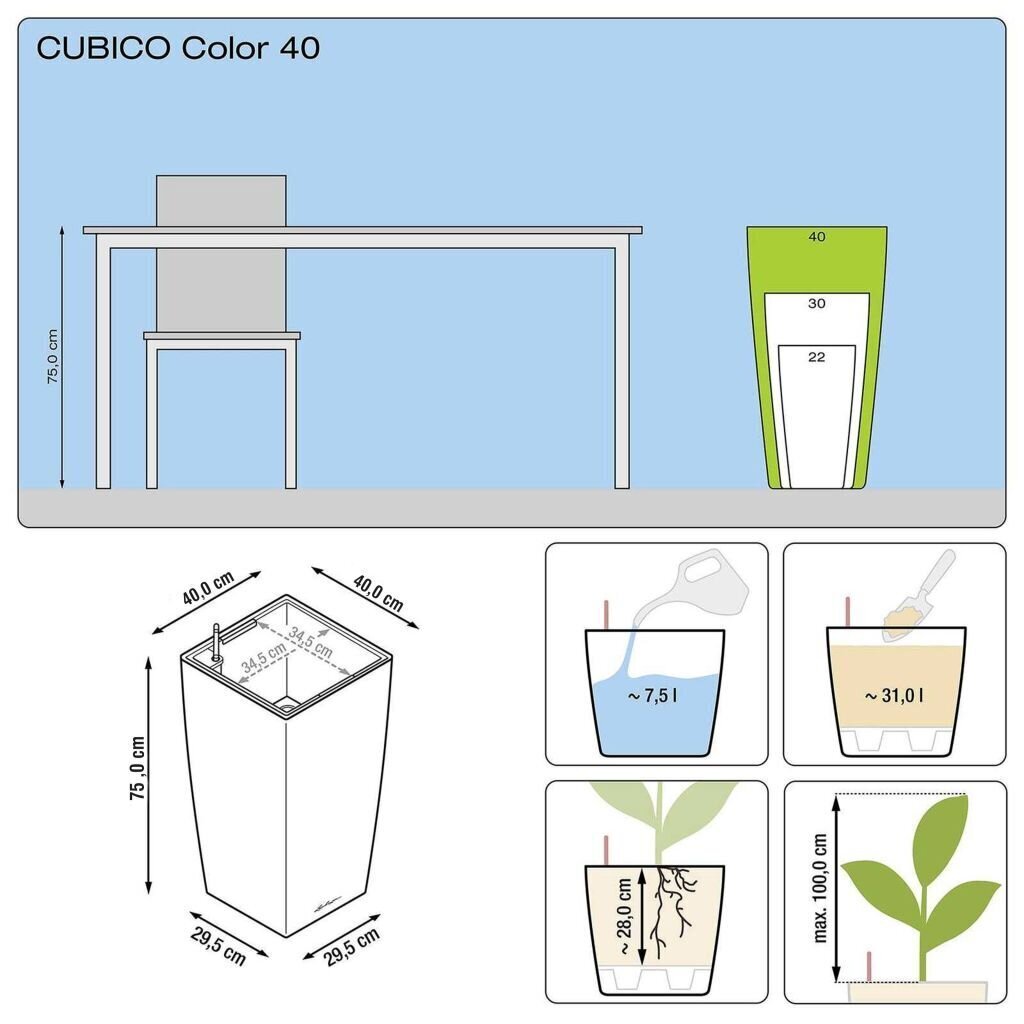 Puķu pods Lechuza Cubico color 40, gaiši brūns цена и информация | Puķu podi | 220.lv