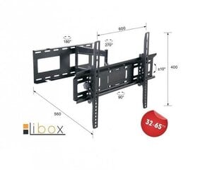 Держатель Libox Londyn LB-400, 32'-65'', 45 кг, черный цена и информация | Кронштейны и крепления для телевизоров | 220.lv