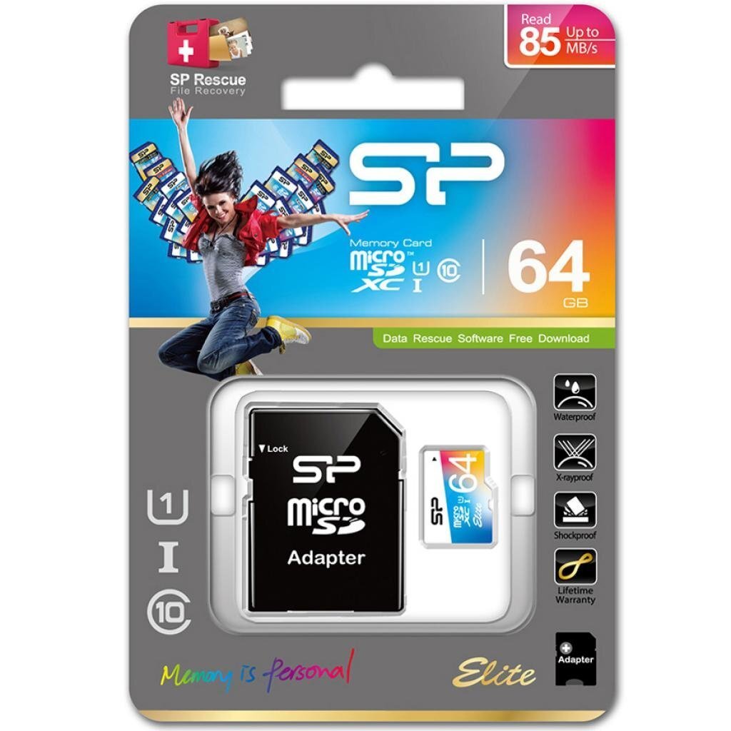 Atmiņas karte Silicon Power Elite UHS-1 Colorful 64 GB цена и информация | Atmiņas kartes mobilajiem telefoniem | 220.lv