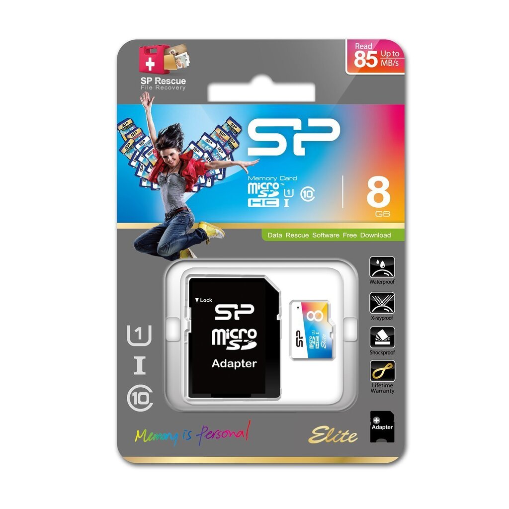 Atmiņas karte Silicon Power Elite UHS-1 Colorful 8 GB cena un informācija | Atmiņas kartes mobilajiem telefoniem | 220.lv