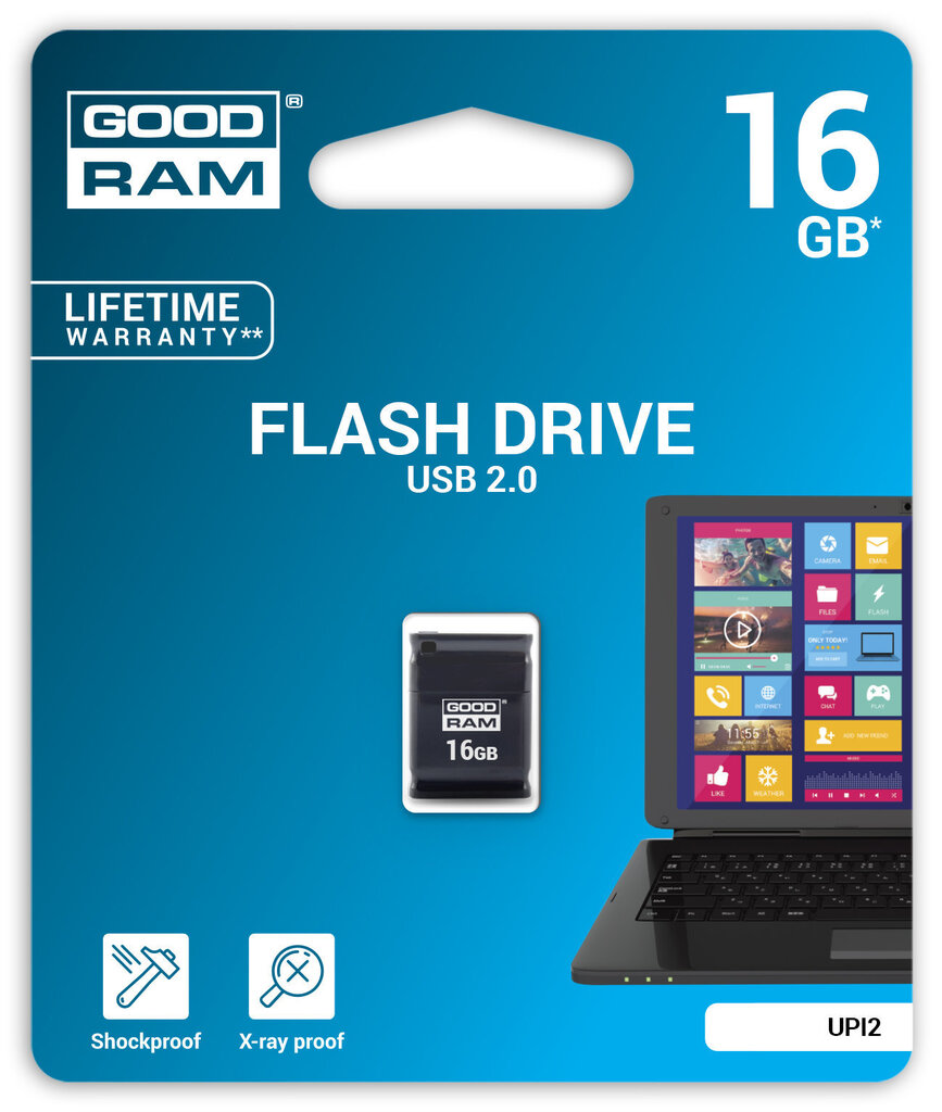 USB atmiņas karte Goodram UPI2 16GB 2.0, Melna cena un informācija | USB Atmiņas kartes | 220.lv