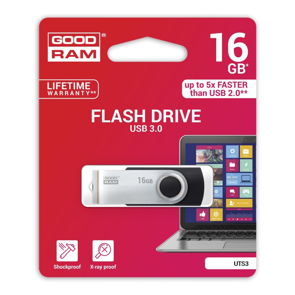 USB atmiņas karte Goodram UTS3 16GB 3.0, Melna цена и информация | USB Atmiņas kartes | 220.lv