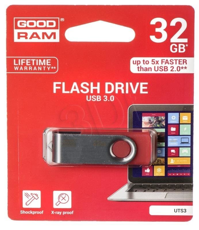 USB atmiņas karte Goodram UTS3 32GB 3.0, Sarkana cena un informācija | USB Atmiņas kartes | 220.lv