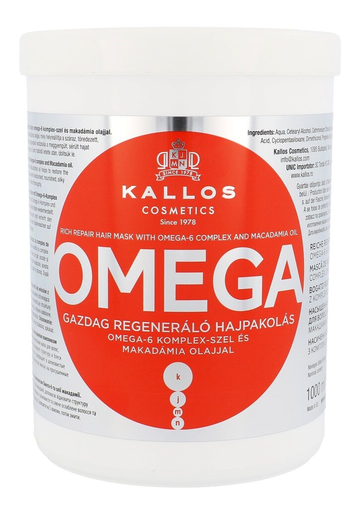 Atjaunojoša matu maska ​​ar Omega-6 kompleksu un makadāmijas eļļu Kallos Omega, 1000 ml цена и информация | Matu uzlabošanai | 220.lv