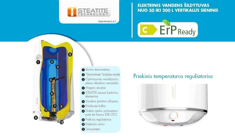 Elektriskais ūdens sildītājs Atlantic VM050 Steatite O'PRO, vertikāls, 50L цена и информация | Ūdens sildītāji | 220.lv