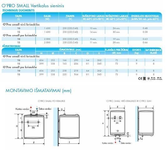 Elektriskais ūdens sildītājs Atlantic PCSB15 O'PRO, 15L, zem izlietnes цена и информация | Ūdens sildītāji | 220.lv