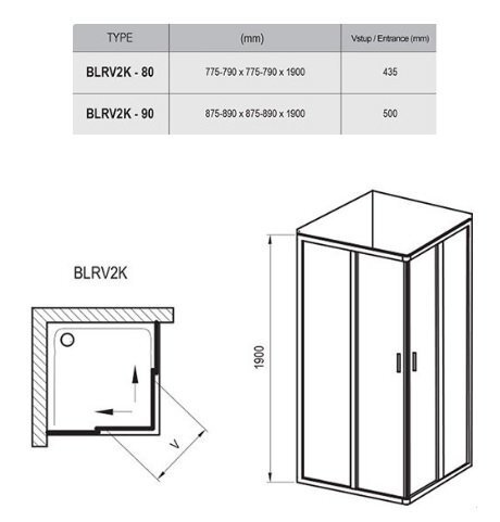 Dušas kabīne Ravak BLRV2K90, 90x90 cm cena un informācija | Dušas kabīnes | 220.lv