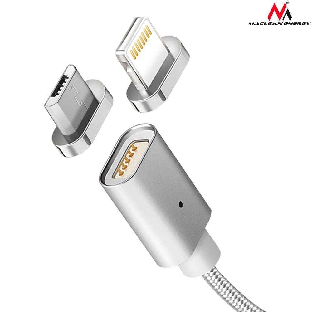 Magnētiskais mikro USB kabelis sudraba krāsā Maclean Energy MCE 160 cena un informācija | Kabeļi un vadi | 220.lv