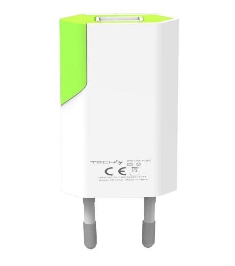 Techly Slim USB charger 230V -> 5V/1A white/green cena un informācija | Lādētāji un adapteri | 220.lv