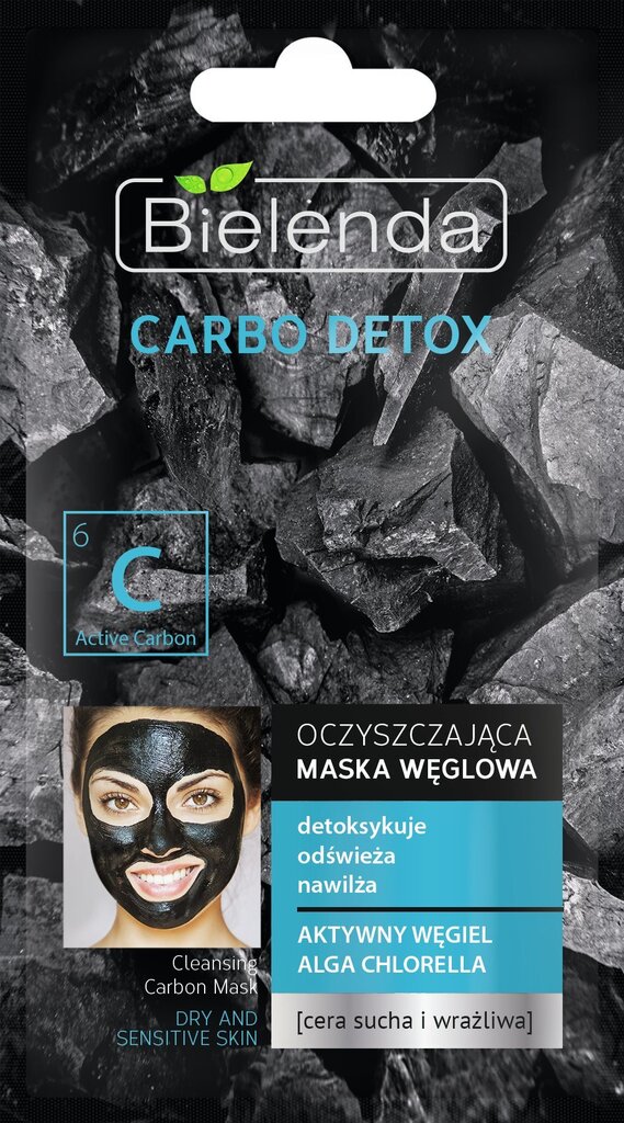Attīroša maska ar aktivēto ogli sausai un jutīgai ādai Bielenda Carbo Detox, 8 ml cena un informācija | Sejas maskas, acu maskas | 220.lv