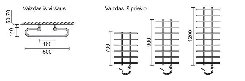 Elektriskais dvieļu žāvētājs Rosela Gama ar sildīšanas elementu, Pulēts tērauds, 500x700 mm, 200W cena un informācija | Dvieļu žāvētāji | 220.lv