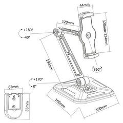 Galda-sienas turētājs Techly 4.7 - 12.9" planšetdatoriem, telefoniem, regulējams, melns цена и информация | Аксессуары для планшетов, электронных книг | 220.lv