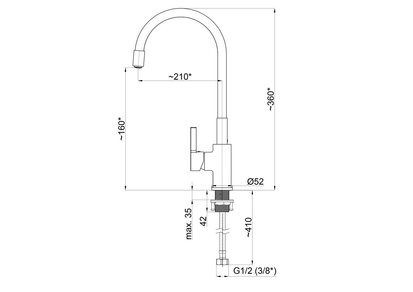 Virtuves jaucējkrāns Rubineta Flexy-33 (WT) цена и информация | Ūdens maisītāji virtuvei | 220.lv