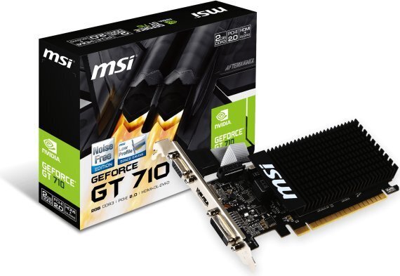 MSI GeForce GT 710 2GB DDR3 (64 bit) HDMI, DVI, D-arb (GT 710 2GD3H LP) cena un informācija | Videokartes (GPU) | 220.lv