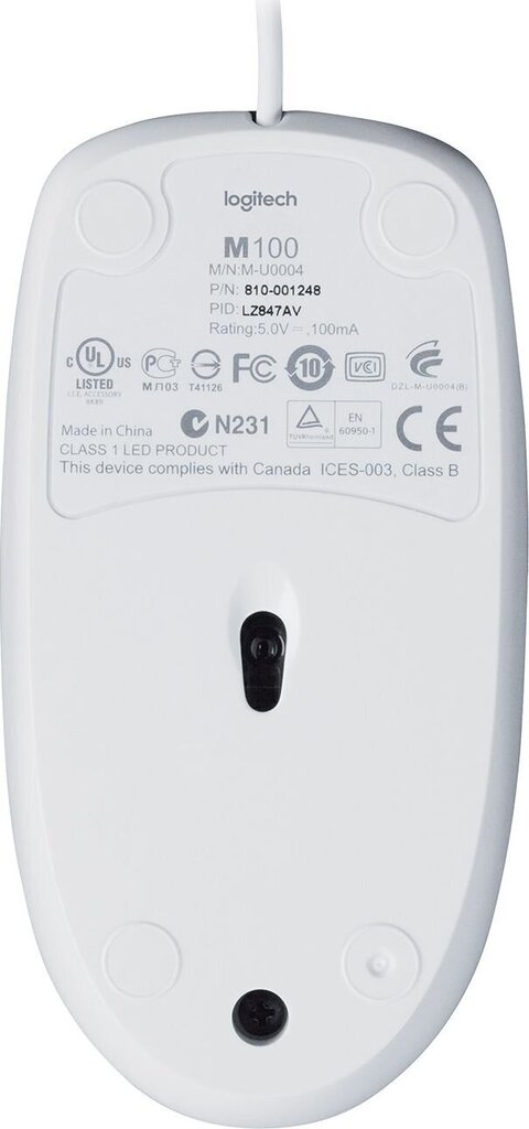 Logitech M100, balts цена и информация | Peles | 220.lv