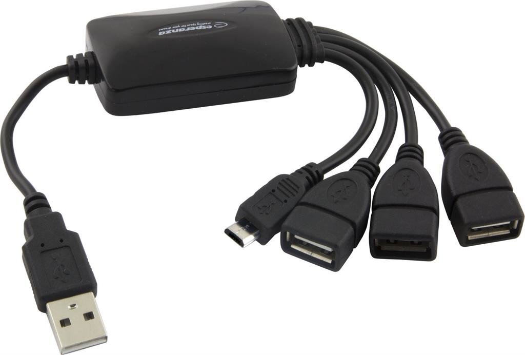 Centrmezgls 4 savienojumiem USB2.0 - 3 x USB, 1 x micro USB Esperanza EA158 цена и информация | Adapteri un USB centrmezgli | 220.lv