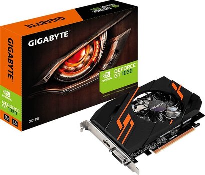 Видеокарта Gigabyte GT 1030 OC 2 ГБ GDDR5 (64 бит), DVI-D, HDMI, BOX (GV-N1030OC-2GI) цена и информация | Видеокарты (GPU) | 220.lv