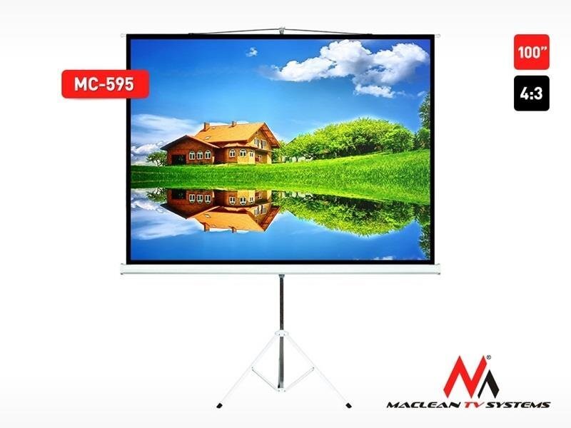 Maclean MC-595 Standard Portable Tripod Projection Screen-100’’ 4:3 200x150 cm cena un informācija | Ekrāni projektoriem | 220.lv