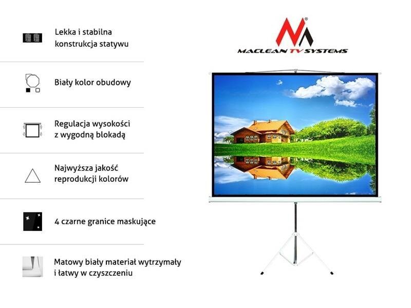 Maclean MC-595 Standard Portable Tripod Projection Screen-100’’ 4:3 200x150 cm cena un informācija | Ekrāni projektoriem | 220.lv