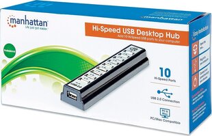 Manhattan Hi-Speed USB 2.0 Hub 10 Ports w/ Power Adapter, Black цена и информация | Адаптеры и USB разветвители | 220.lv