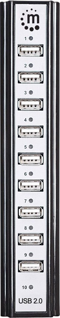 Manhattan Hi-Speed USB 2.0 Hub 10 Ports w/ Power Adapter, Black cena un informācija | Adapteri un USB centrmezgli | 220.lv