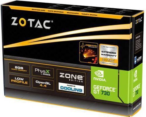 ZOTAC GeForce GT 730 ZONE Edition Low Profile, 2GB DDR3 (64 Bit), HDMI, DVI, VGA cena un informācija | Videokartes (GPU) | 220.lv