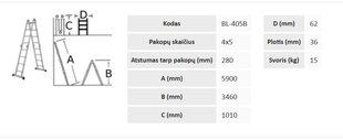 Alumīnija kāpnes, salokamās, 4 daļas цена и информация | Стремянки | 220.lv