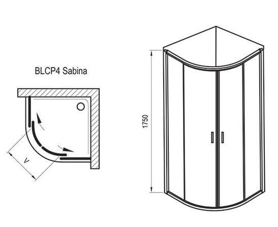 Pusapaļa dušas kabīne BLCP4-90 RAVAK Sabina, caurspīdīgs stikls cena un informācija | Dušas kabīnes | 220.lv