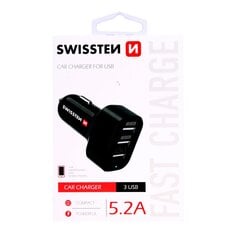 Автомобильная зарядка Swissten Triple премиум USB 2.1A + 2.1A + 1A, черная цена и информация | Зарядные устройства для телефонов | 220.lv