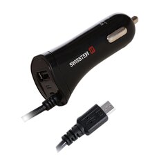 Swissten Премиум Автомобильная зарядка USB + 2.4A + кабель Micro USB  60 cm Черная цена и информация | Зарядные устройства для телефонов | 220.lv