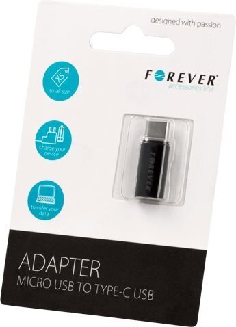 Forever Universāls Adapteris Micro USB uz Type-C USB Savienojums Melns cena un informācija | Adapteri un USB centrmezgli | 220.lv