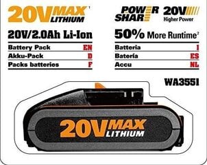 Аккумулятор «Worx WA3551.1» 20 В Li / 2,0 Ач цена и информация | Запчасти для садовой техники | 220.lv