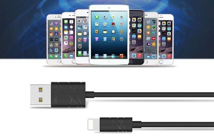 Usams US-SJ038 U-Gee Pro PVC Universāls Lightning uz USB Datu & Ātrās Uzlādes 2A kabelis 1m Melns cena un informācija | Savienotājkabeļi | 220.lv