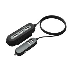 Uzlādēs kabelis HAMA 2+3 Power Extension USB Car Charger 10A 2 m black (melns) cena un informācija | Lādētāji un adapteri | 220.lv