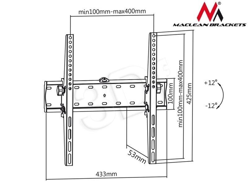 MACLEAN 32-55" MC-665 Melns 40 kg MAX VESA 400X400 цена и информация | TV kronšteini | 220.lv