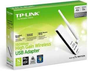 Bezvadu tīkla adapteris TP-Link TL-WN722N, 802.11b/g/n, 150 Mbps цена и информация | Маршрутизаторы (роутеры) | 220.lv