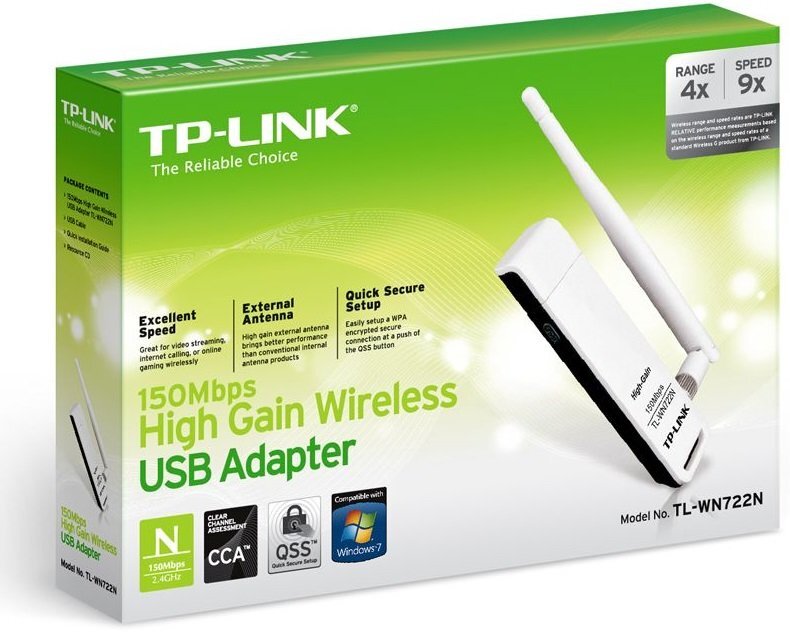 Bezvadu tīkla adapteris TP-Link TL-WN722N, 802.11b/g/n, 150 Mbps цена и информация | Rūteri (maršrutētāji) | 220.lv