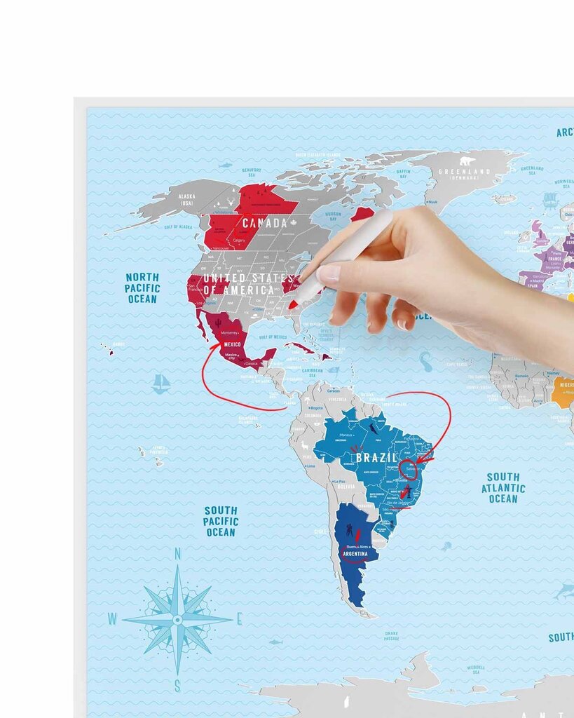 Dzēšama ceļojumu karte Travel Map World Silver cena un informācija | Pasaules kartes | 220.lv