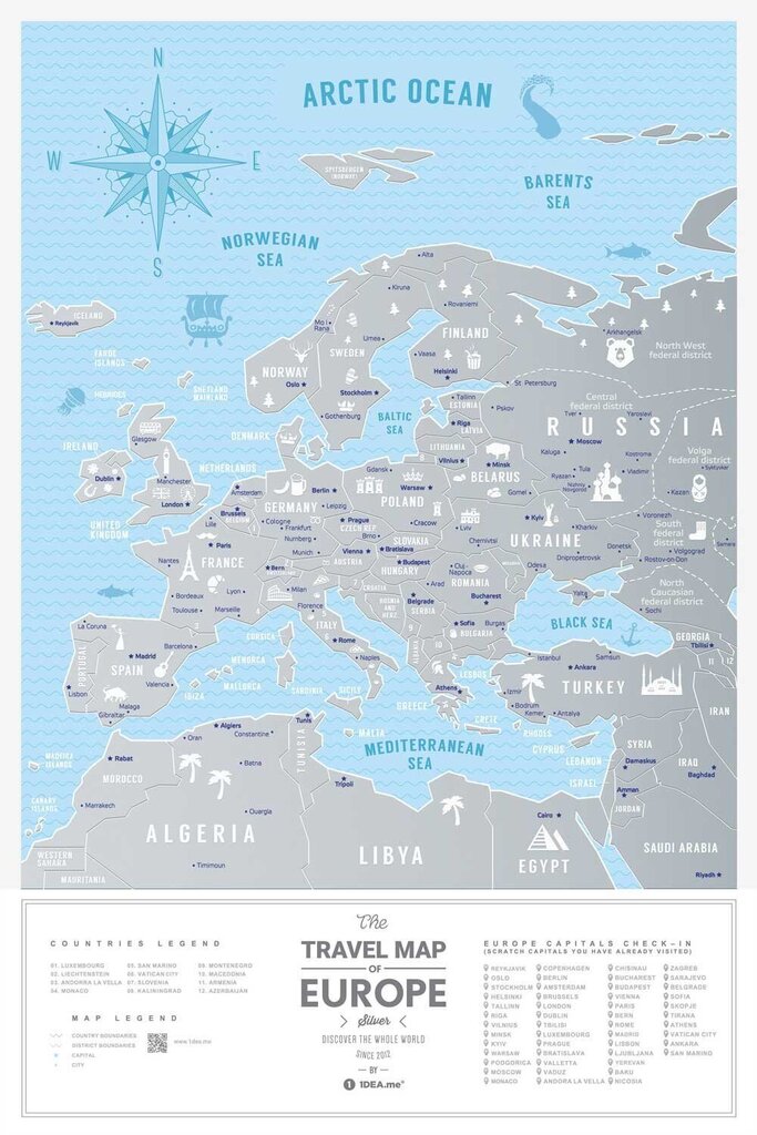 Dzēšama ceļojumu karte Travel Map Silver Europe cena un informācija | Pasaules kartes | 220.lv